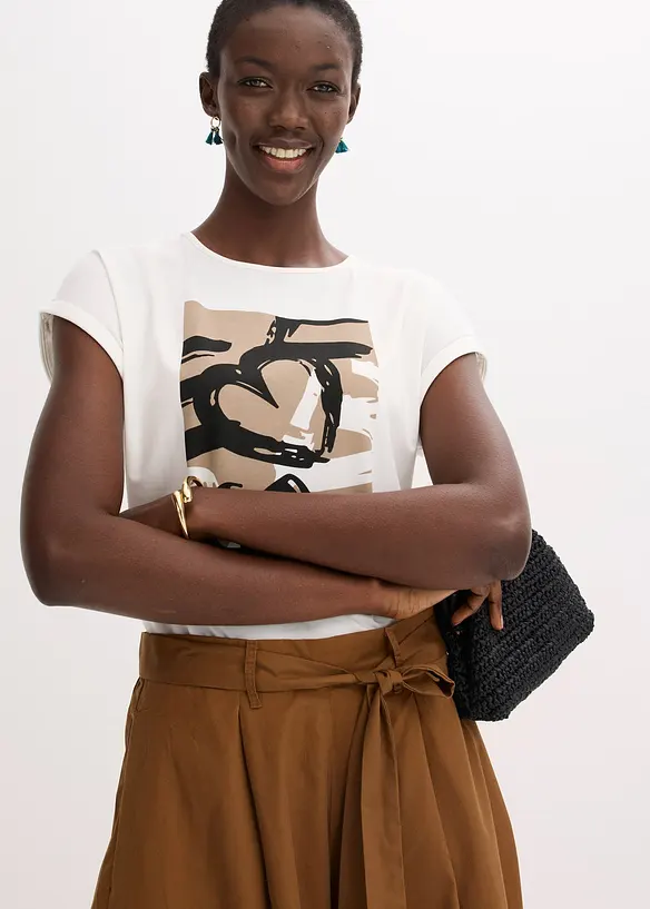 Shirt met viscose en glanzende steentjes, bonprix
