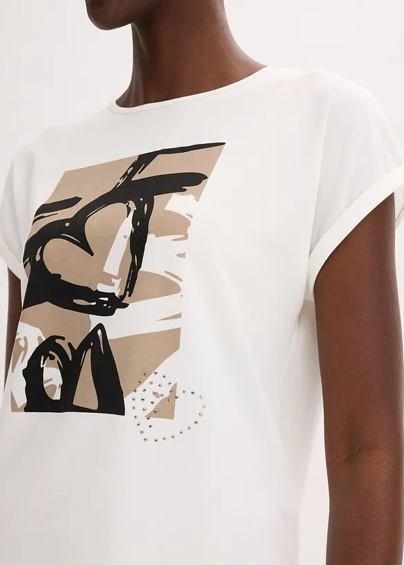 Shirt met viscose en glanzende steentjes, bonprix