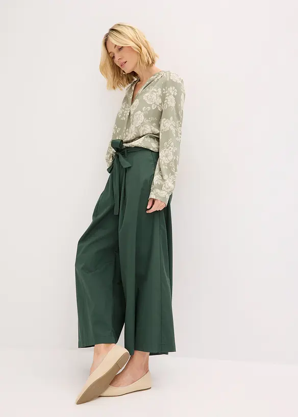 Katoenen popeline broek met riem (2-dlg set), bonprix