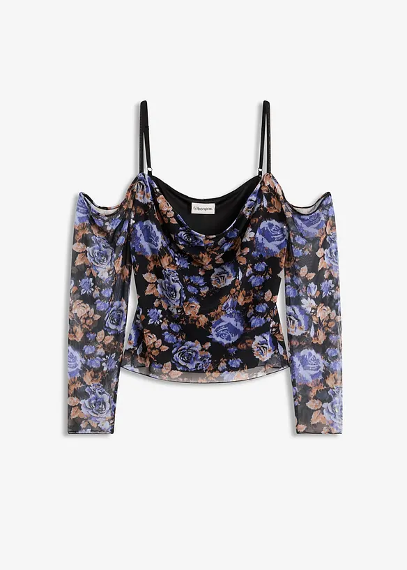 Cold shoulder shirt van lichte mesh, bonprix