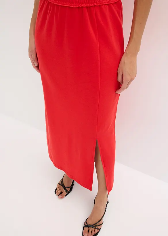 Midi-jurk van stevige jersey met smokinzet en split, bonprix