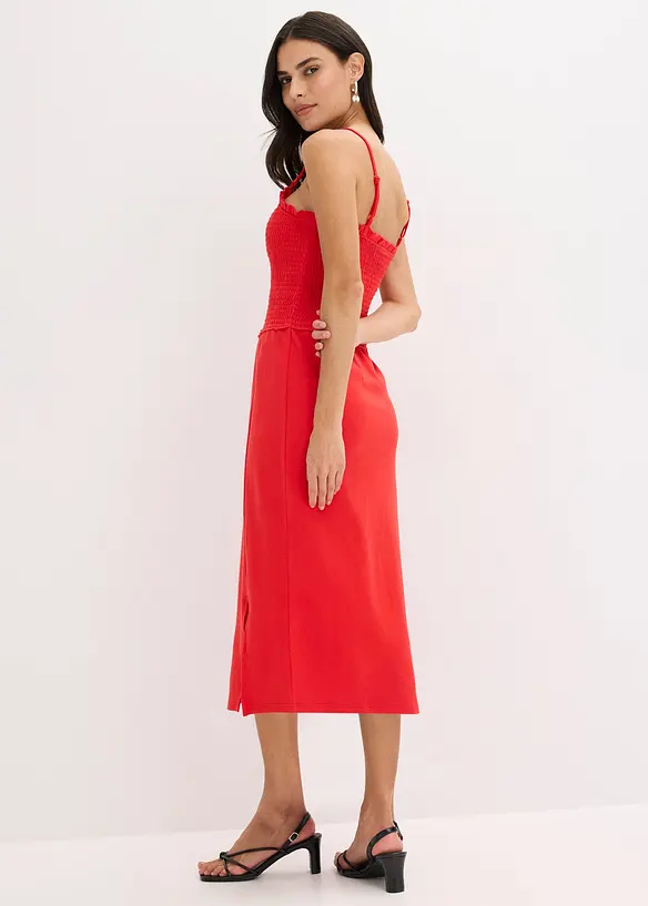 Midi-jurk van stevige jersey met smokinzet en split, bonprix