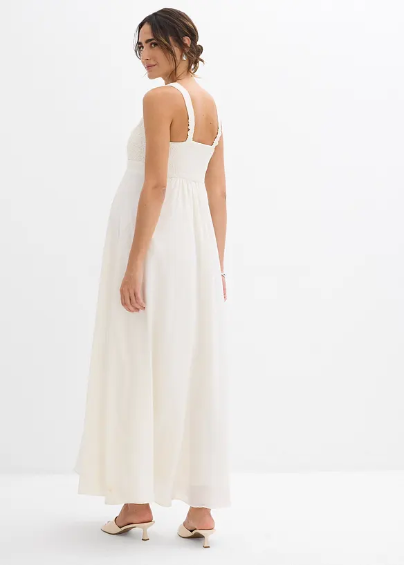 Zwangerschaps trouwjurk met kant, satijn en georgette, bonprix