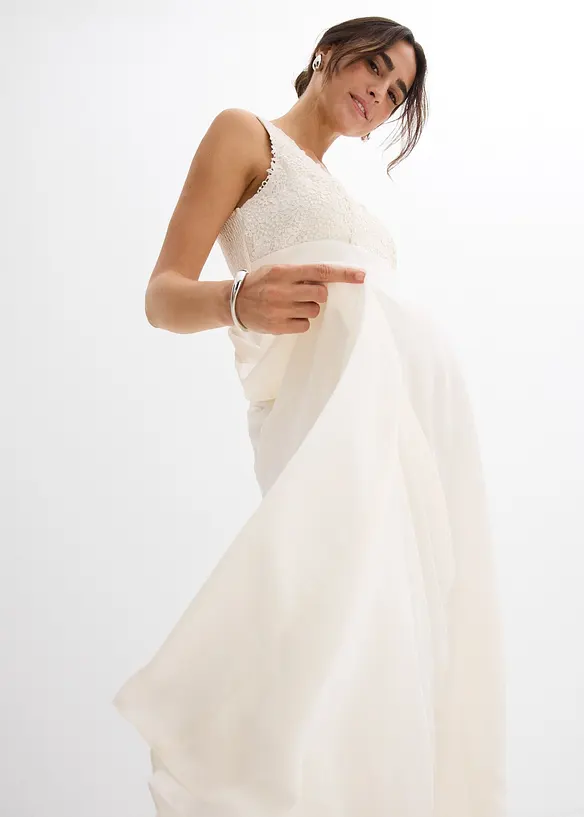 Zwangerschaps trouwjurk met kant, satijn en georgette, bonprix