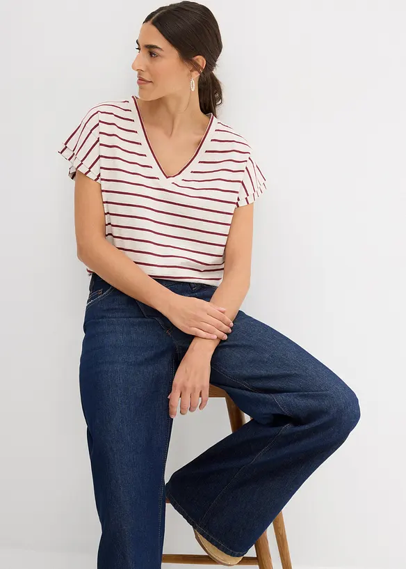 Gestreepte shirt met volantmouwen, bonprix