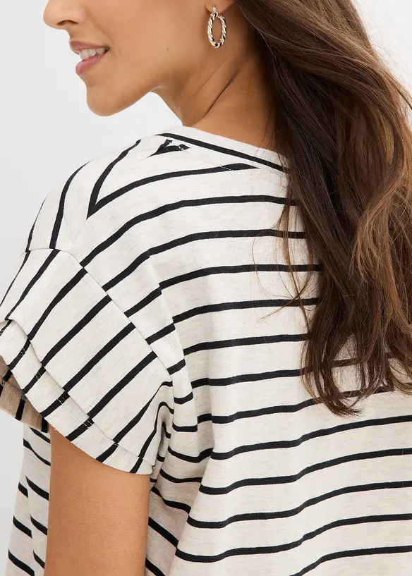 Gestreepte shirt met volantmouwen, bonprix