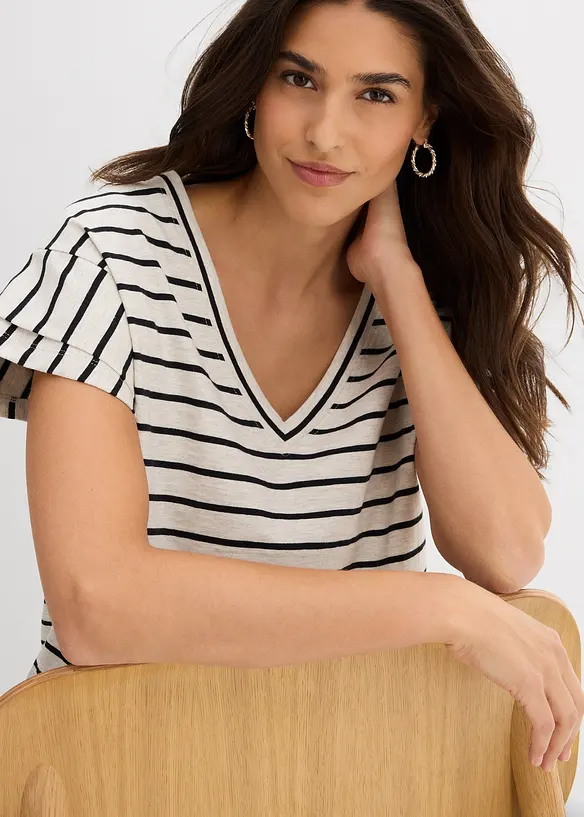 Gestreepte shirt met volantmouwen, bonprix