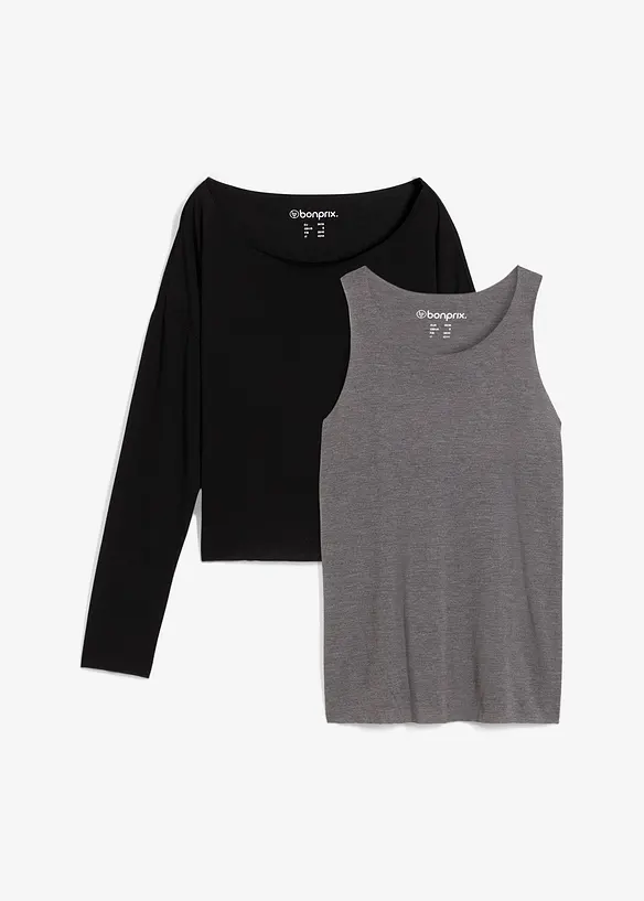 Top en longsleeve  van jersey (2-dlg. set), bonprix