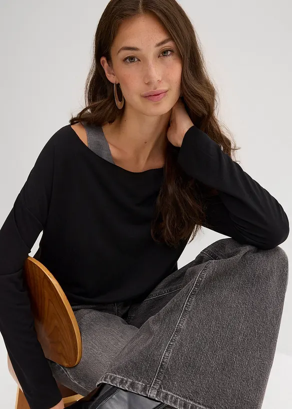 Top en longsleeve  van jersey (2-dlg. set), bonprix