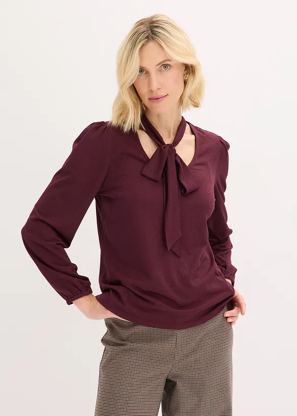 Gestructureerd shirt met afneembare strik, bonprix