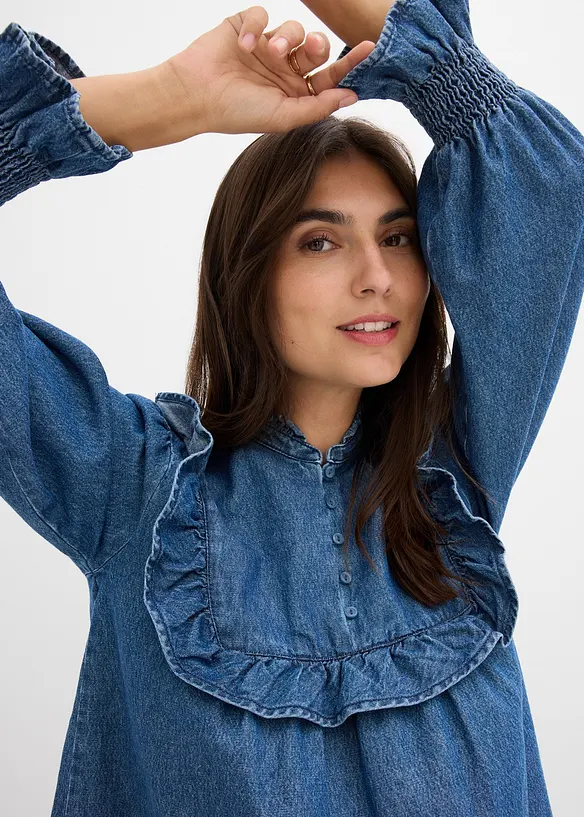 Spijkerblouse met ruches, bonprix