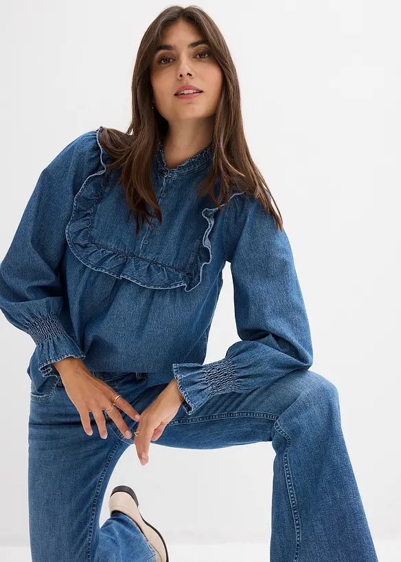 Spijkerblouse met ruches, bonprix