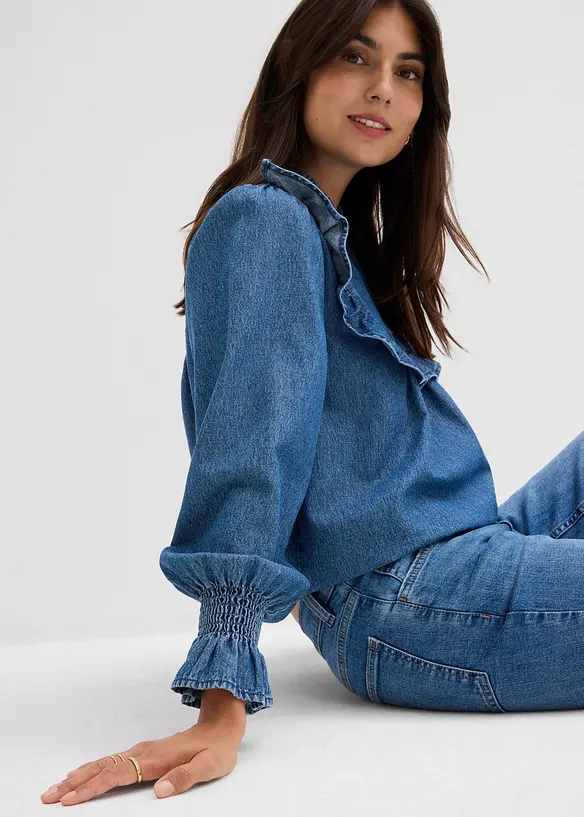 Spijkerblouse met ruches, bonprix