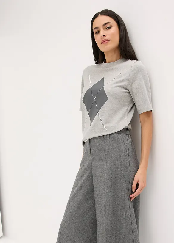 Shirt met halflange mouwen, pailletten en print, bonprix