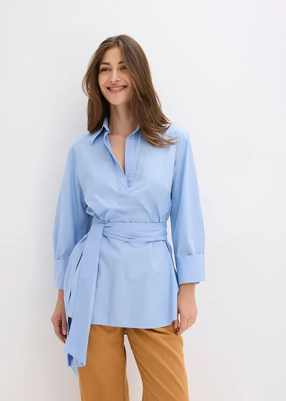 Blouse met strik van katoen, bonprix