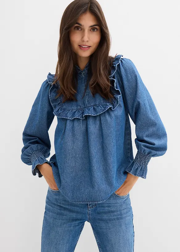 Spijkerblouse met ruches, bonprix