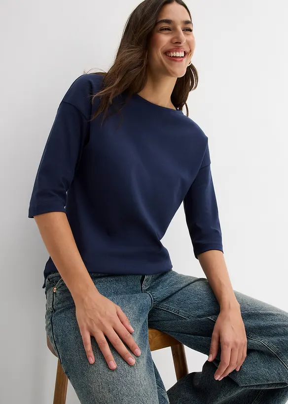 Shirt met carmen-hals van katoen, bonprix