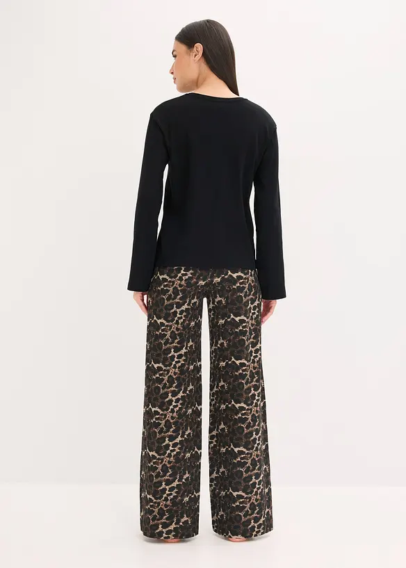 Pyjama met geribd shirt en wijde broek, bonprix