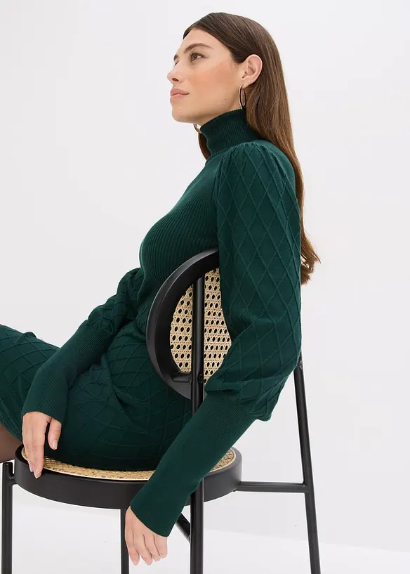 Gebreide jurk met col, bonprix