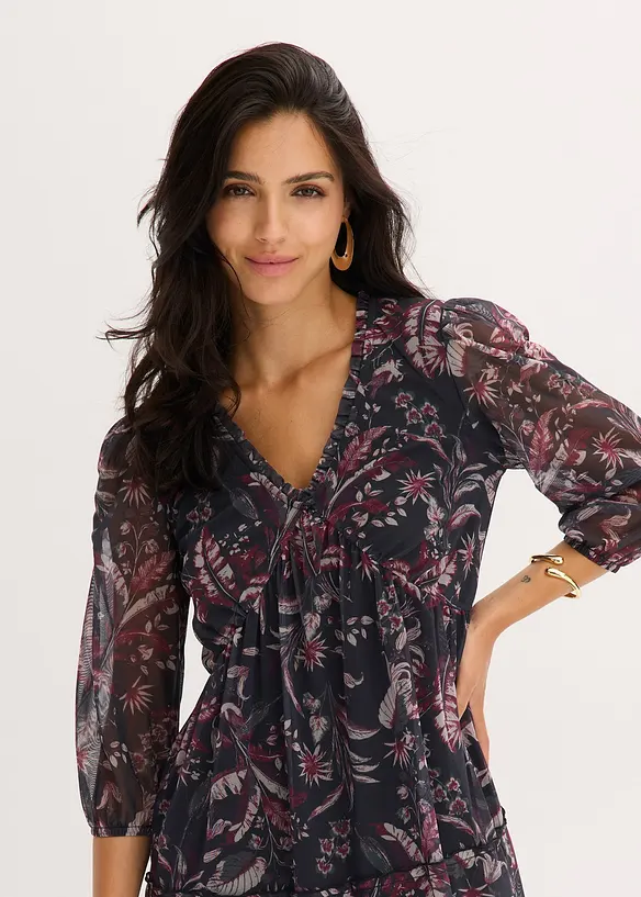 Mesh jersey jurk met volants, bonprix