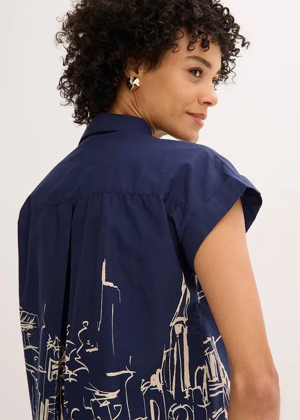 Oversized popeline blouse van katoen met korte mouwen, bonprix