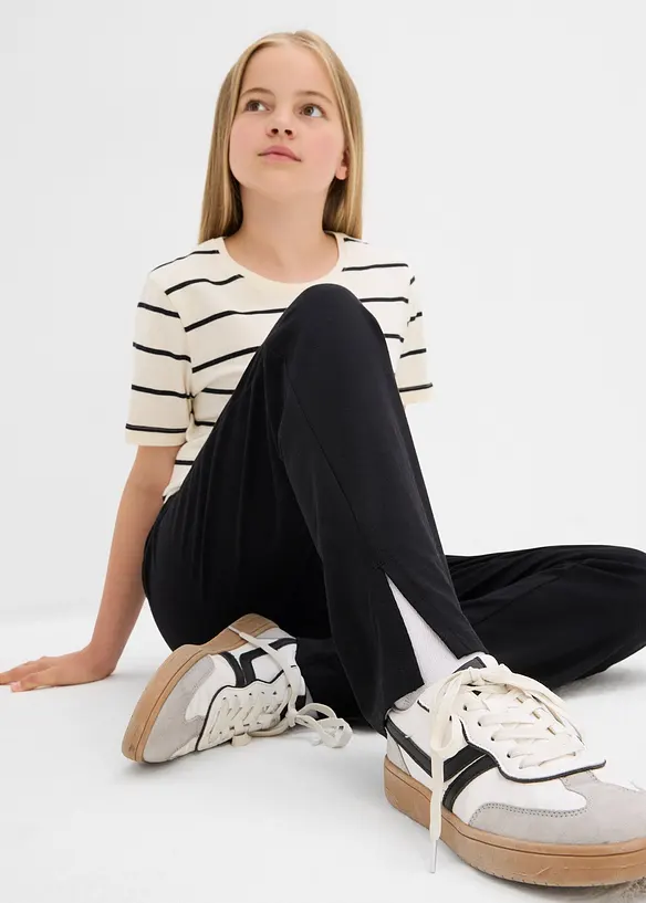 Uitlopende jersey broek van een elastische biologisch katoenmix (set van 2), bonprix