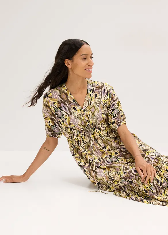 Gedessineerde midi jurk van soepele viscose, bonprix