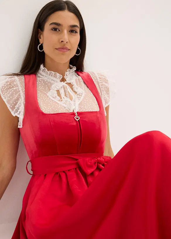 Midi dirndl met fluweel en schort (2-dlg. set), bonprix