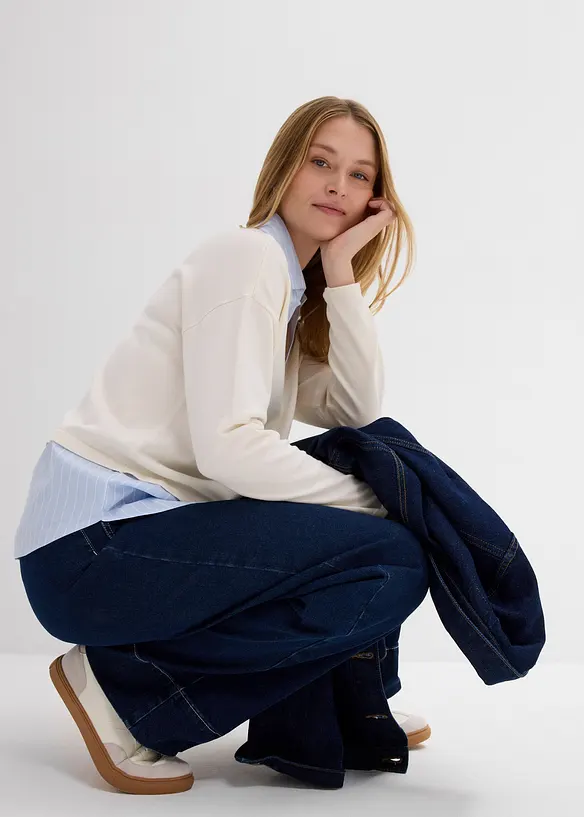 Fijn gebreide trui met blouse-inzet, bonprix