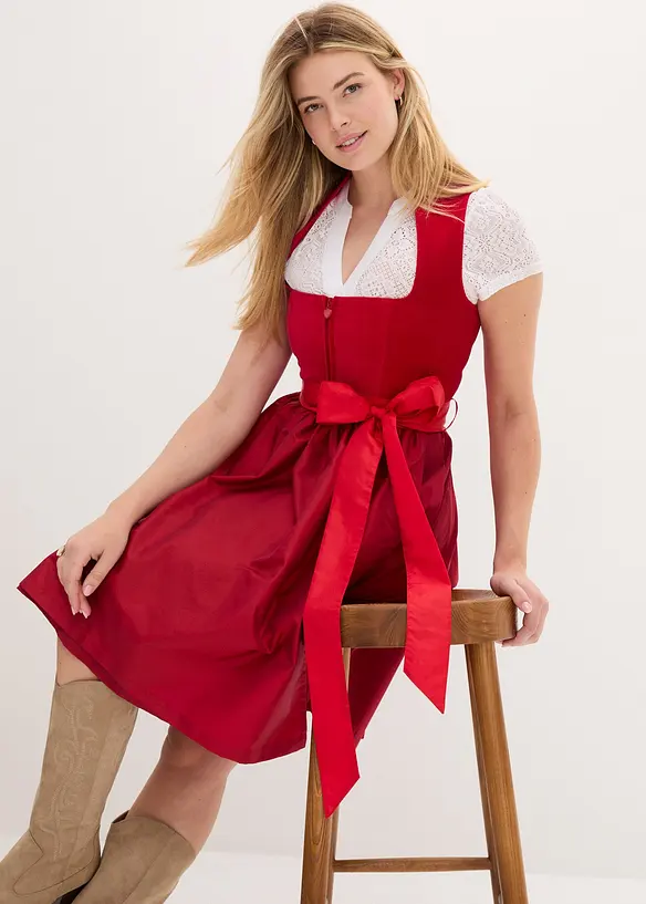 Dirndl met fluweel en schort van satijn (2-dlg. set), bonprix