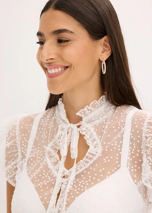 Dirndl blouse van delicate tule met stippenpatroon, bonprix