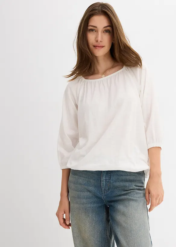 Katoenen shirtblouse met carréhals, halflange mouw, bonprix