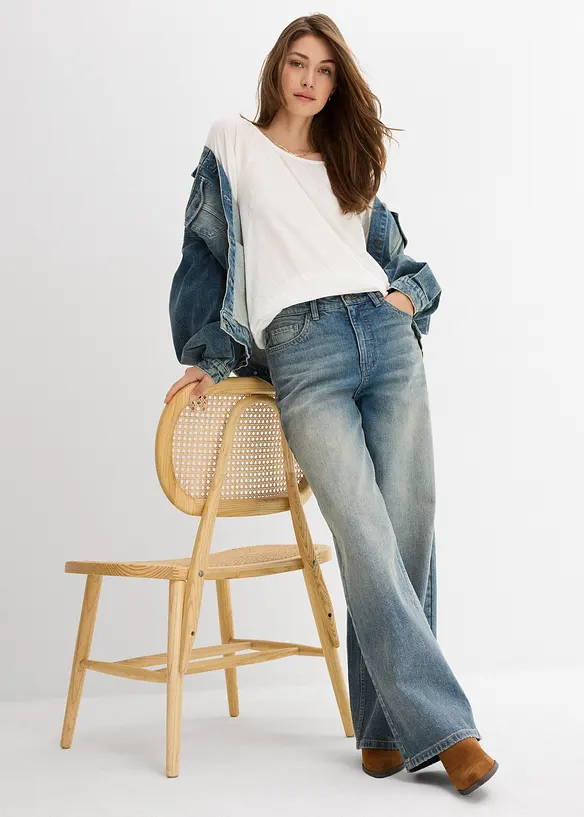 Katoenen shirtblouse met carréhals, halflange mouw, bonprix