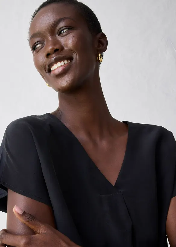 Shirt met zijde en geweven inzetstuk, bonprix