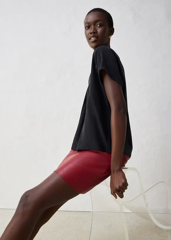 Shirt met zijde en geweven inzetstuk, bonprix