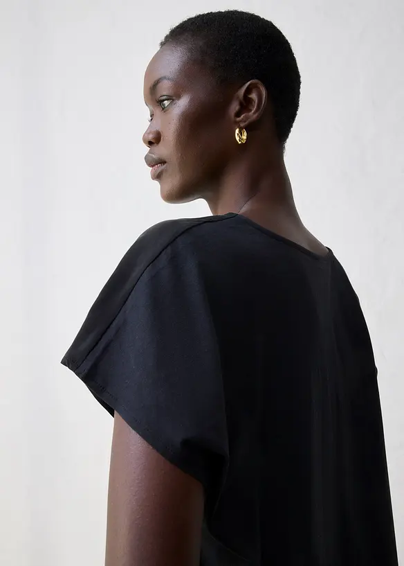 Shirt met zijde en geweven inzetstuk, bonprix