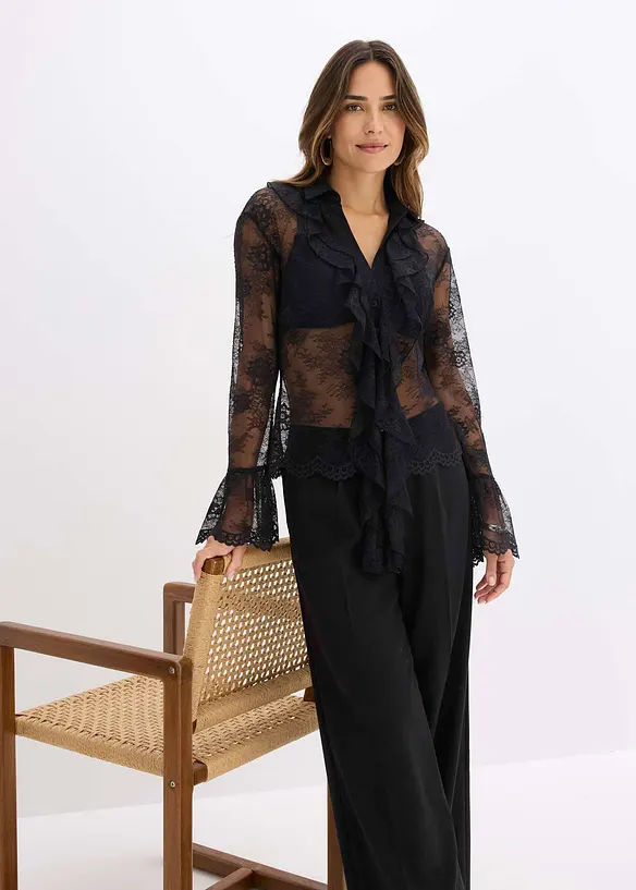 Transparante blouse met kant, bonprix