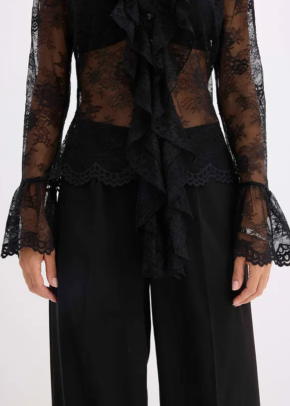 Transparante blouse met kant, bonprix