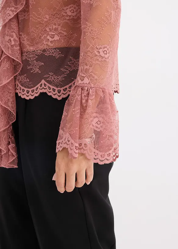Transparante blouse met kant, bonprix