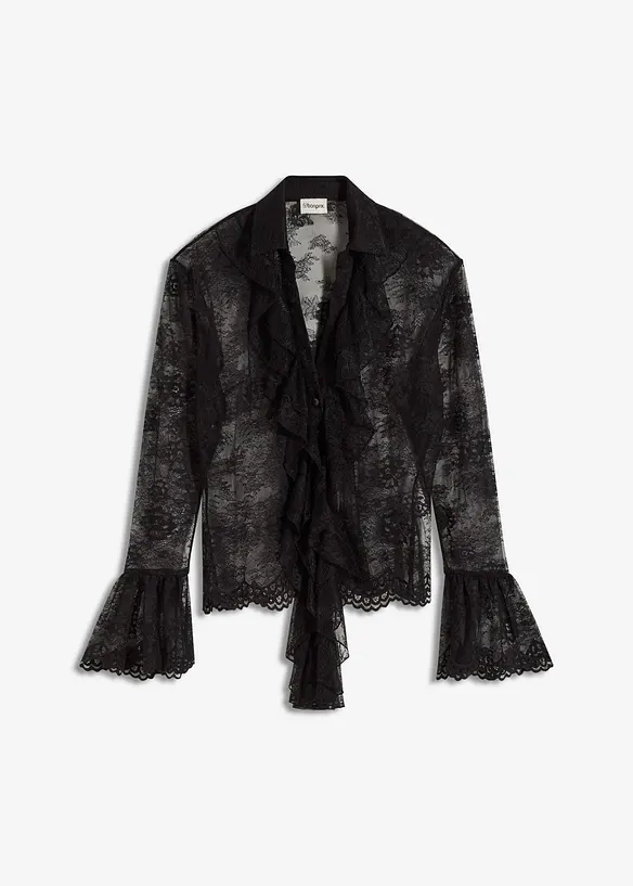 Transparante blouse met kant, bonprix