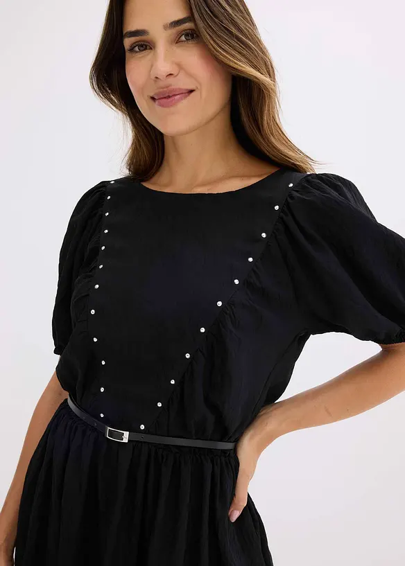 Jurk met ceintuur en studs, bonprix