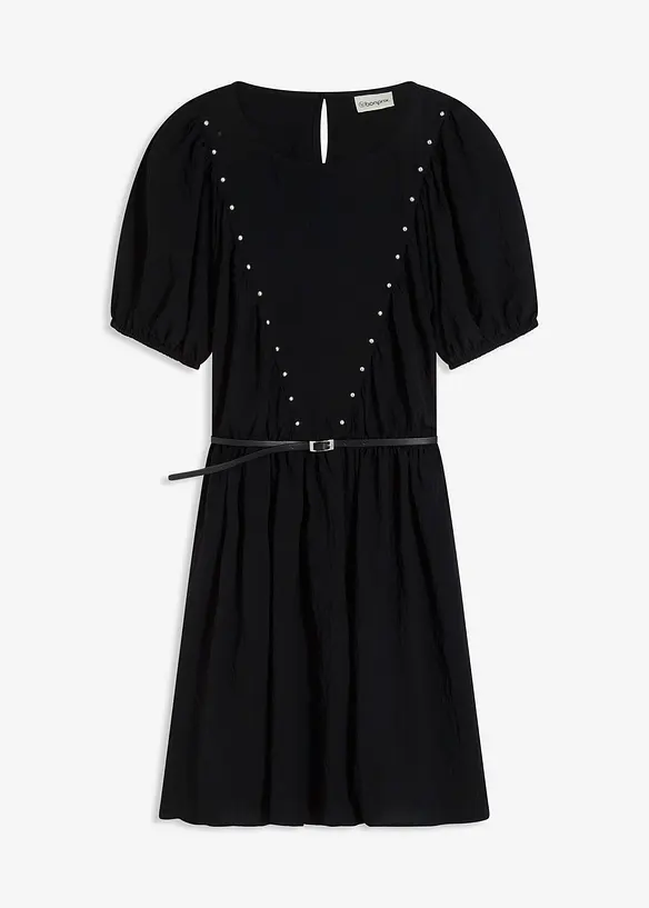 Jurk met ceintuur en studs, bonprix