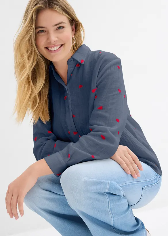 Mousselline blouse met hartjes, bonprix