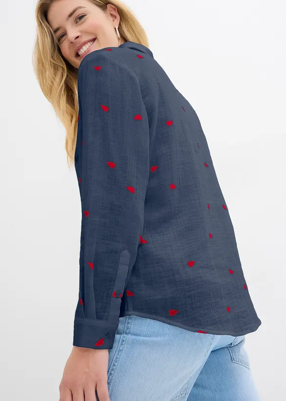 Mousselline blouse met hartjes, bonprix
