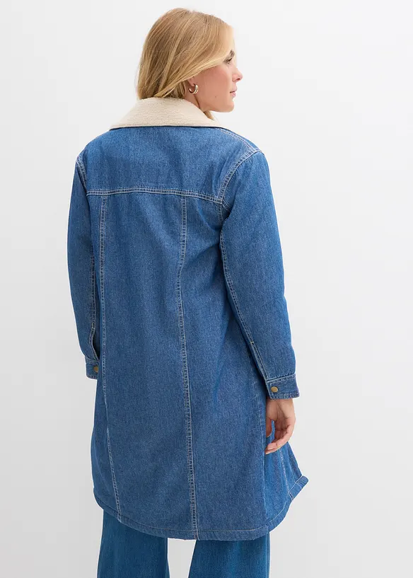 Lange spijkerjas met warme teddy voering voor de winter, bonprix