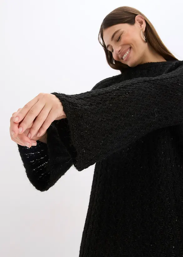 Gebreide minijurk met satijnen strik en pailletten, bonprix