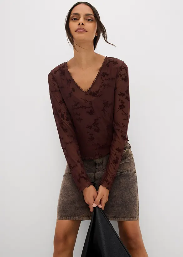 Longsleeve met flockprint, bonprix