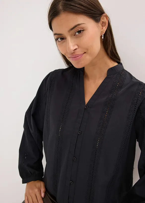 Blouse van katoen met details van kant, bonprix