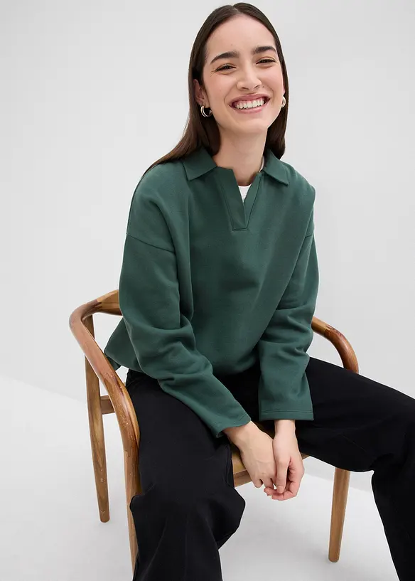 Sweater van biologisch katoen met gebreide polokraag, bonprix