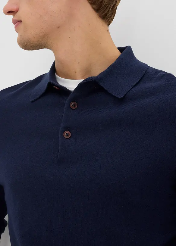 Fijngebreide polo-trui met prachtig merinowol, slim fit, bonprix